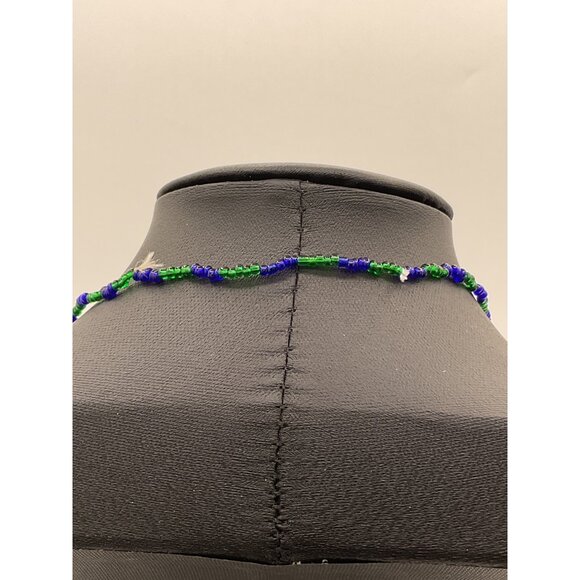 Sea Beaded Necklace With Green & Blue Silver Spiral Goddess Pendant - Picture 4 of 5